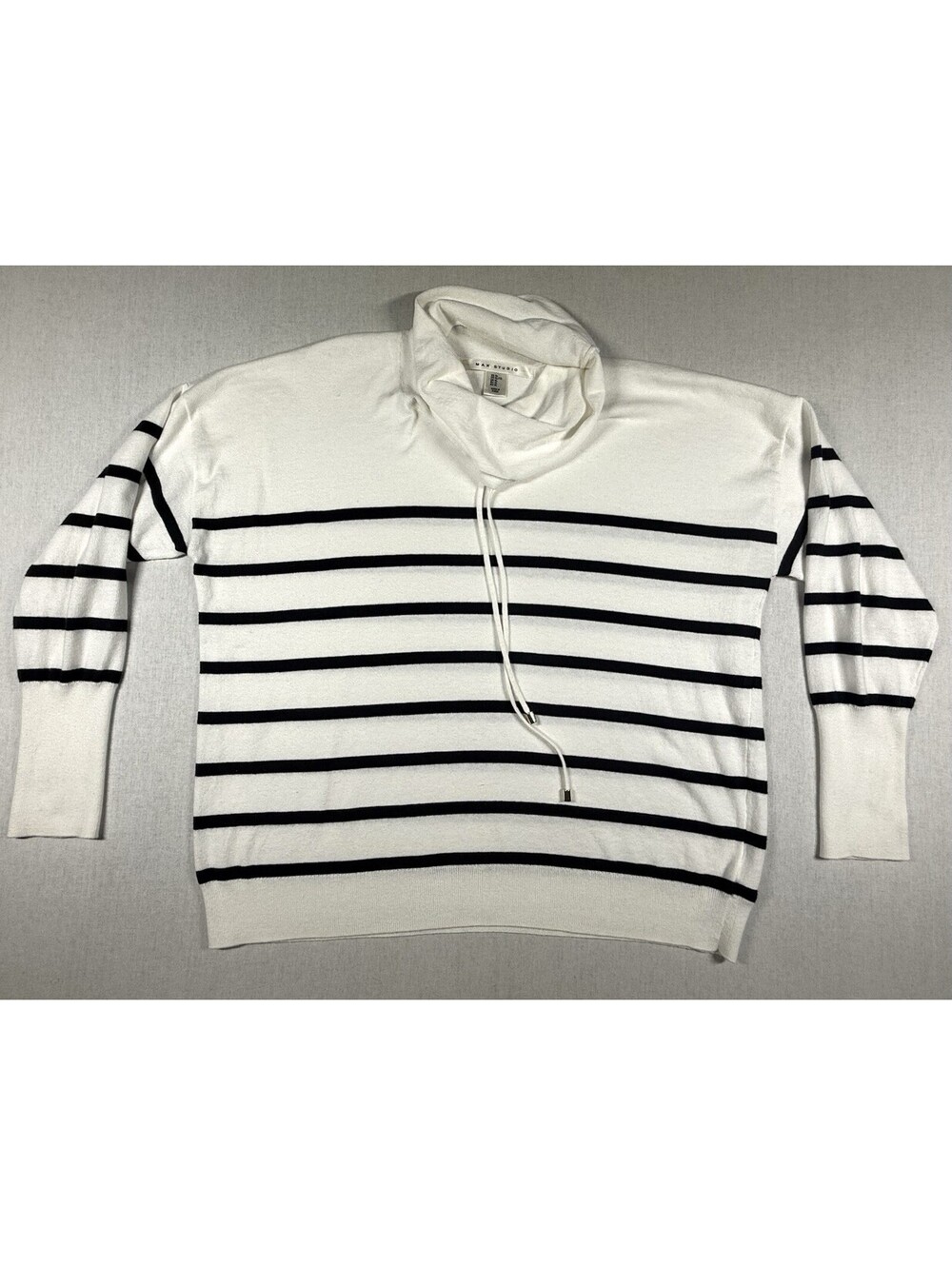 MAX STUDIO Striped Long Sleeve Turtleneck Knit Sweater XL White Nautical Top